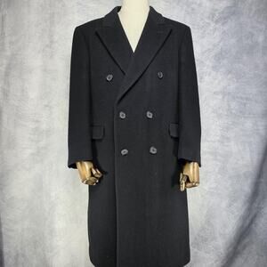 Nino Cerruti Coat Mens 42S Black Cashmere Blend Double Breasted Long Overcoat